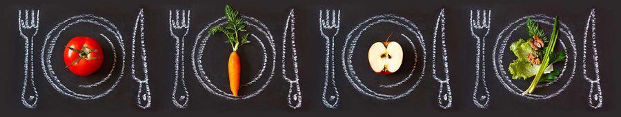 Скинали для кухни: Овощи на нарисованных тарелках