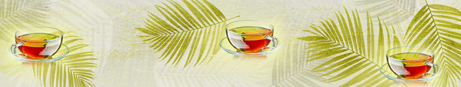 Скинали для кухни: Мятный чай с лимоном на фоне пальмовых веток