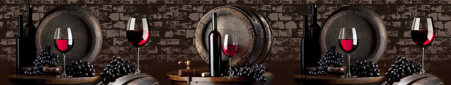 Скинали для кухни: Бочки вина и бокалы с виноградом на столиках