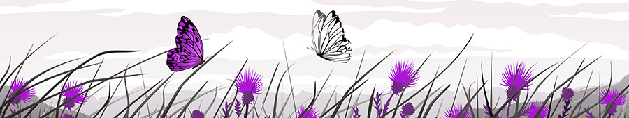 Скинали для кухни: Бабочки и фиолетовые цветы