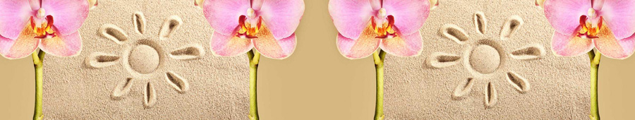Скинали для кухни: Красивая розовая орхидея и солнце на песке