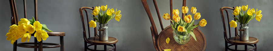 Скинали для кухни: Желтые тюльпаны в вазе на стуле