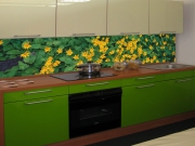 Стеклянный фартук на кухню в зеленой гамме