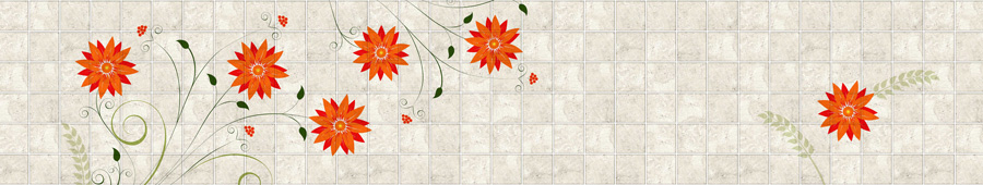 Скинали для кухни: Оранжевые цветы на фоне бежевой плитки