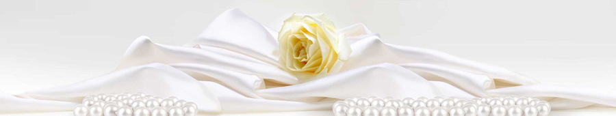 Жемчуг у белой розы, лежащей на шелке