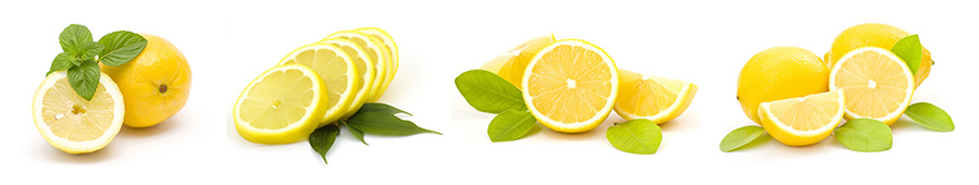 Скинали для кухни: Лимон и его листья на белом фоне
