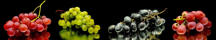 Скинали для кухни: Грозди разных сортов винограда на темном фоне